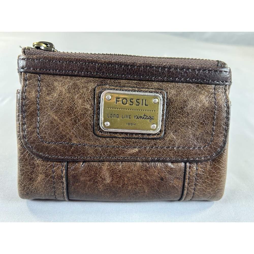 Fossil Leather Wallet Brown Bifold Zip Around Card Holder Organizer